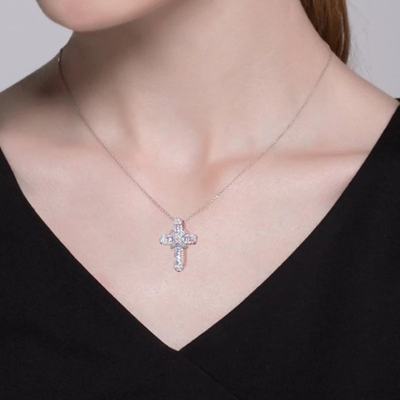 Cross Pendant CZ Zircon Crystal Necklace - Picture 9 of 9